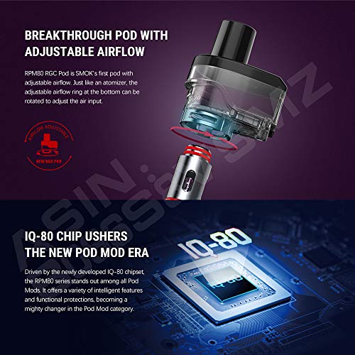Official-SMOK-E-Cigarettes-RPM80-Kit-with-Built-in-3000mAh-Battery-80-Watts-096-TFT-Colorful-Display-2ml-Pod-Mesh-04ohm-and-RGC-017ohm-Black-Carbon-Fiber-UK-No-Nicotine