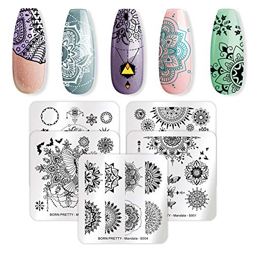 BORN PRETTY 5Pcs Nail Art Stamping Plates Set Spring Mandala Series Flower Floral manicuring Print Image Templates