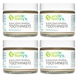 Uncle Harry's Natural & Fluoride-free Remineralizing Toothpaste - Freshens Breath & Strengthens Enamel - Peppermint (4 pack, 3 oz. jar)