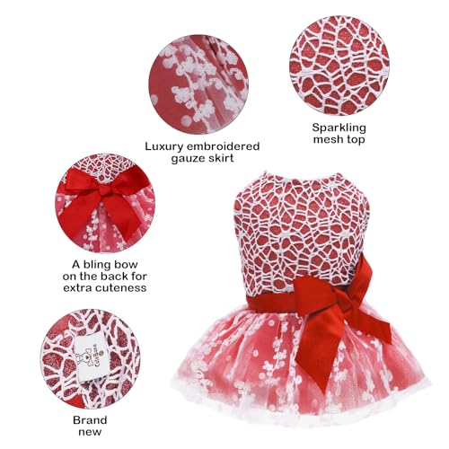 Image of CuteBone Dog Birthday Christmas Dress Girl Puppy Skirt Tutu Cat Wedding Outfit Pet Party Clothes for Small Dogs Costume DD09XXS