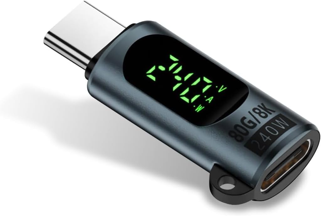 240W USB C Adapter Power Meter Tester, 1 Pack Type C Male to Female Extension Connector, Smart LED Digital Display Power, Voltage, Current for iPh/ne 15/16 Series, Ma/Book, iPad & More USB-C Devices