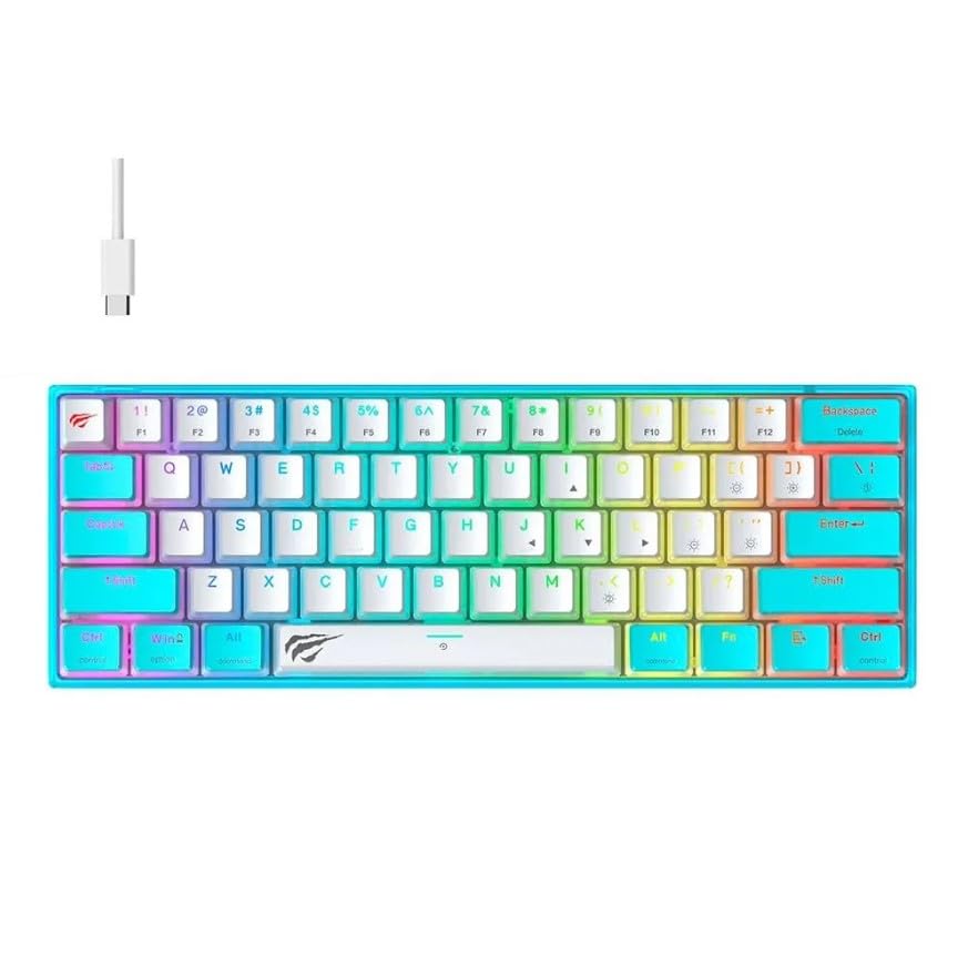 Teclado Mecânico Gamer RGB Havit KB877L Blue/White, Compacto Teclas Roll-Over, Switch CONTENT Red, Teclas PBT de Duas Cores, Cabo USB-C Destacável