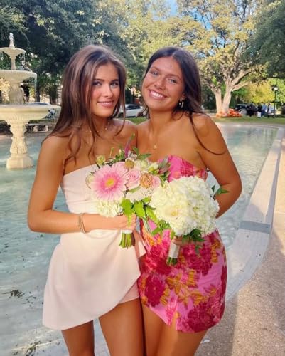 Floral Tight Homecoming Dresses for Teens 2025 Strapless Prom Dress Short Satin Formal Cocktail Party Gowns4