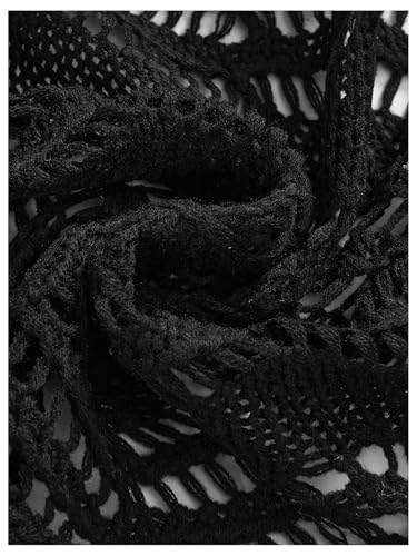 Women's Graphic Crochet Cardigan Sweater Hippie Hollow Out Tie Front Flare Sleeve Knitted Crop Outerwear4