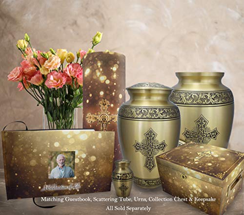 Image of Gold Love of Christ Cremation Urn for Ashes for Women - Personalized Cremation Urns for Human Ashes Adult Female Decorative Urns - Beautifully Handcrafted Cross Urn