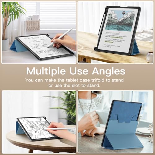 Image of MoKo Stand Case for 11 inch Kindle Scribe (3rd Generation -2025) & Kindle Scribe Colorsoft (1st Generation 2025) - Premium Leather Trifold Stand Cover with Pen Holder, Auto Sleep /Wake, Blue Vintage Twill