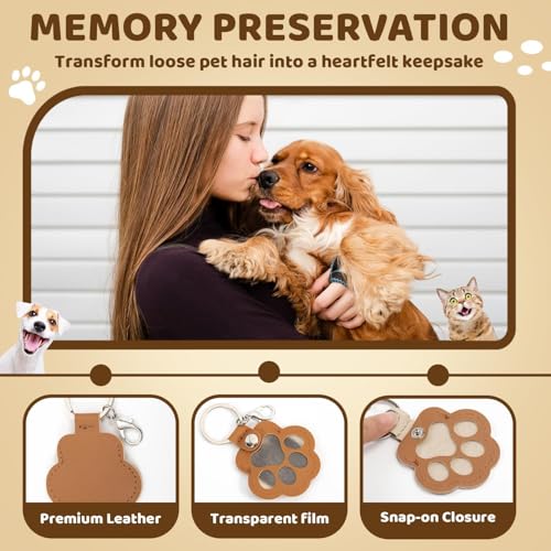 Bafiwu Schlüsselanhänger Leder für Tierhaare Erinnerung, 3 Stück Schlüsselring mit Pfote Design, Erinnerung Hund Geschenk für Hundebesitzer Andenken An Verstorbene Katze für Katzenliebhaber