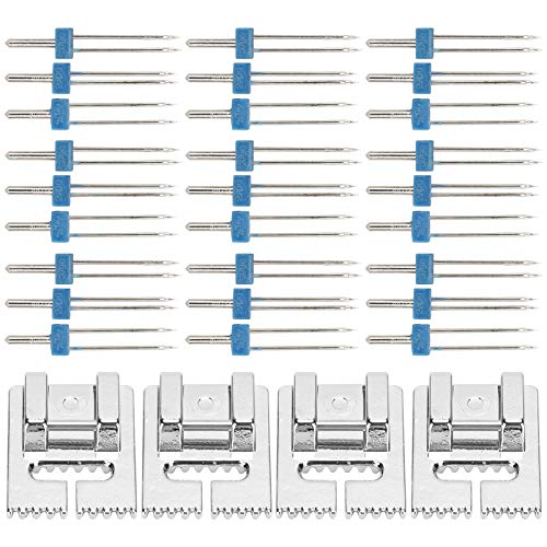 Set 18 agujas dobles gemelas y 4 pies prensatelas para máquina de coser miniatura 7