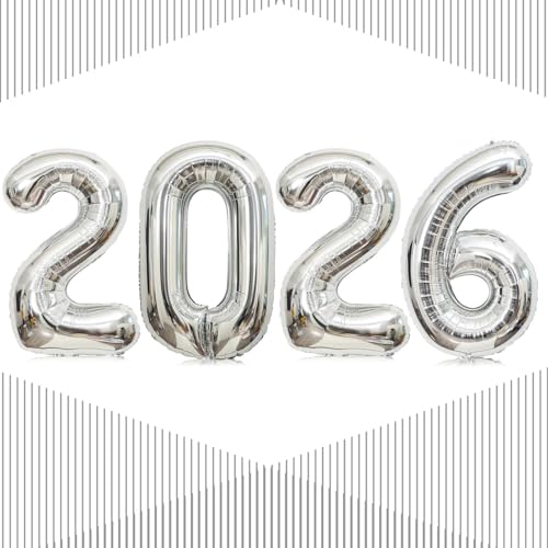 32 Inch Silver 2026 Balloons Gaint 2026 Number Balloons for New Year Eve Party Supplies New Years Decorations Christmas Graduations Decorations