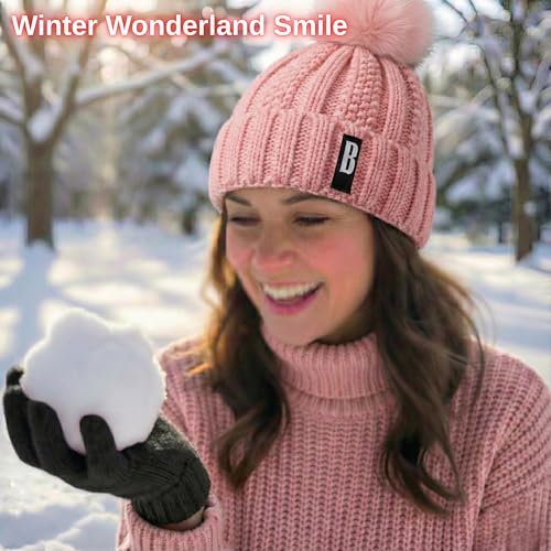 Image of Kraptick Women's Winter Cap - Knit Beanie with Soft Fleece Lining Hat, Stylish Pom Pom Thick Woollen Skull Cap, Warm Hat for Ladies & Girls -3