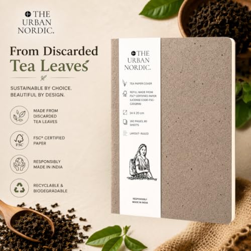 Image of Eco Friendly Notebook A5 | Tree-Free Paper Journal | Tea Waste Cover | Sustainable Diary for Office, Journaling & Gifting | 160 Pages