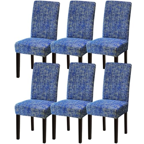Sufdari 6 coprisedie elasticizzati per sedie da pranzo, in spandex, per sedie da pranzo, protezioni elastiche e lavabili, per sala da pranzo, hotel, ristoranti, banchetti (6, blu lino)