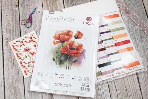 Image of Luca-S Cross Stitch Kit, The Poppy Flowers, Counted Cross Stitch Kit for Adults, Embroidery Kit, B7024