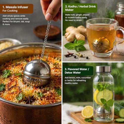 Image of Stainless Steel Tea Infuser & Spice Strainer Set | Mesh Tea Ball, Locking Tea Infuser & Hinged Spice Filter | Reusable Loose Leaf Tea, Herbs & Masala Brewing Tool (1, Egg Shaped)