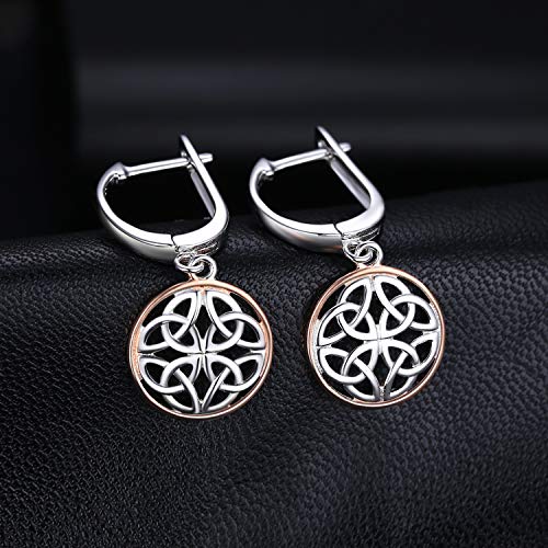JewelryPalace Irish Celtic Knot Dangle Earrings, 14k Rose Gold Plated 925 Sterling Silver Hoop Earrings for Women, Love Drop Earrings for Women, Huggie Earrings for Women, Earring Sets Hoops Jewelry3
