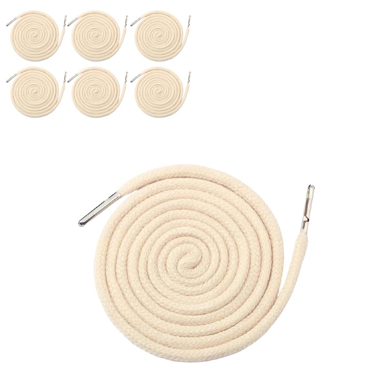6 Pieces Beige Drawstring 1.3M Polyester Drawstring Cord Replacement with Metal Closure Ends for Hooded Sweatshirt/Trousers/Shoes — image 1