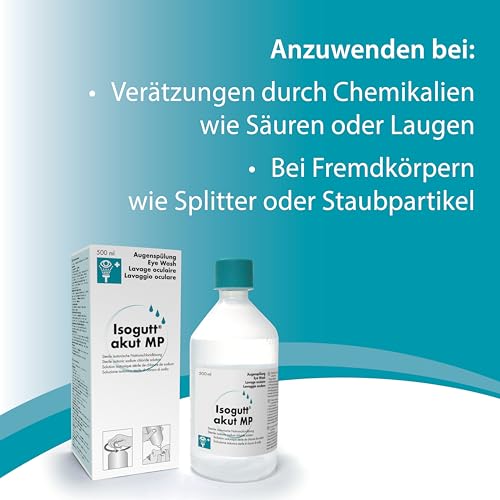 Isogutt akut MP 500ml Augenspülflasche Notfall-Augenspüllösung, Erste Hilfe Augendusche, Augenspülung, Isotonische Natriumchloridlösung 0,9%