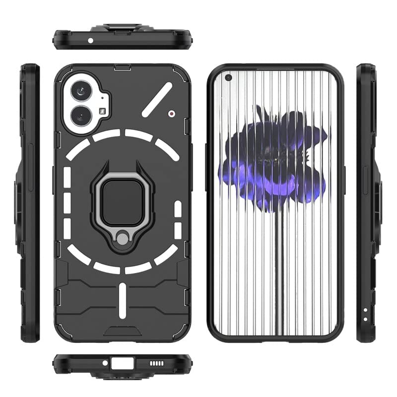 Image of WOW IMAGINE Shock Proof Back Case Mobile Cover for Nothing Phone 1 5G | Back Cover Case (Tough Armor | Hybrid PC + TPU | Ring Holder & in-Built Kickstand | Black)