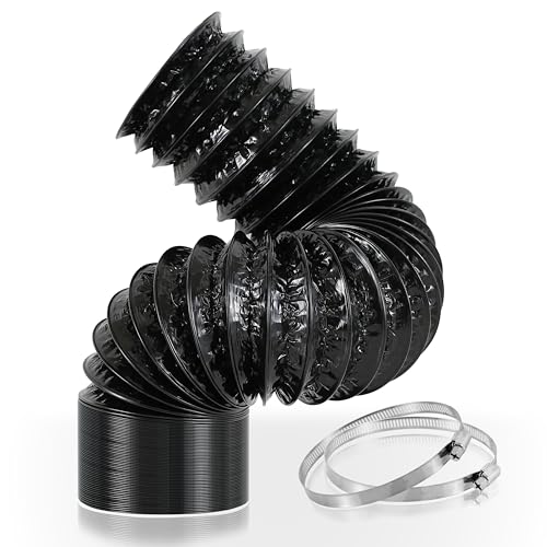 8 Inch Aluminum Dryer Vent Hose 8 Feet Flexible Air Ducting with 2 Clamps Heavy-Duty 4-Layer Design for HVAC Dryer Vent Grow Tent Bathroom Exhaust Kitchen Ventilation - Black PVC