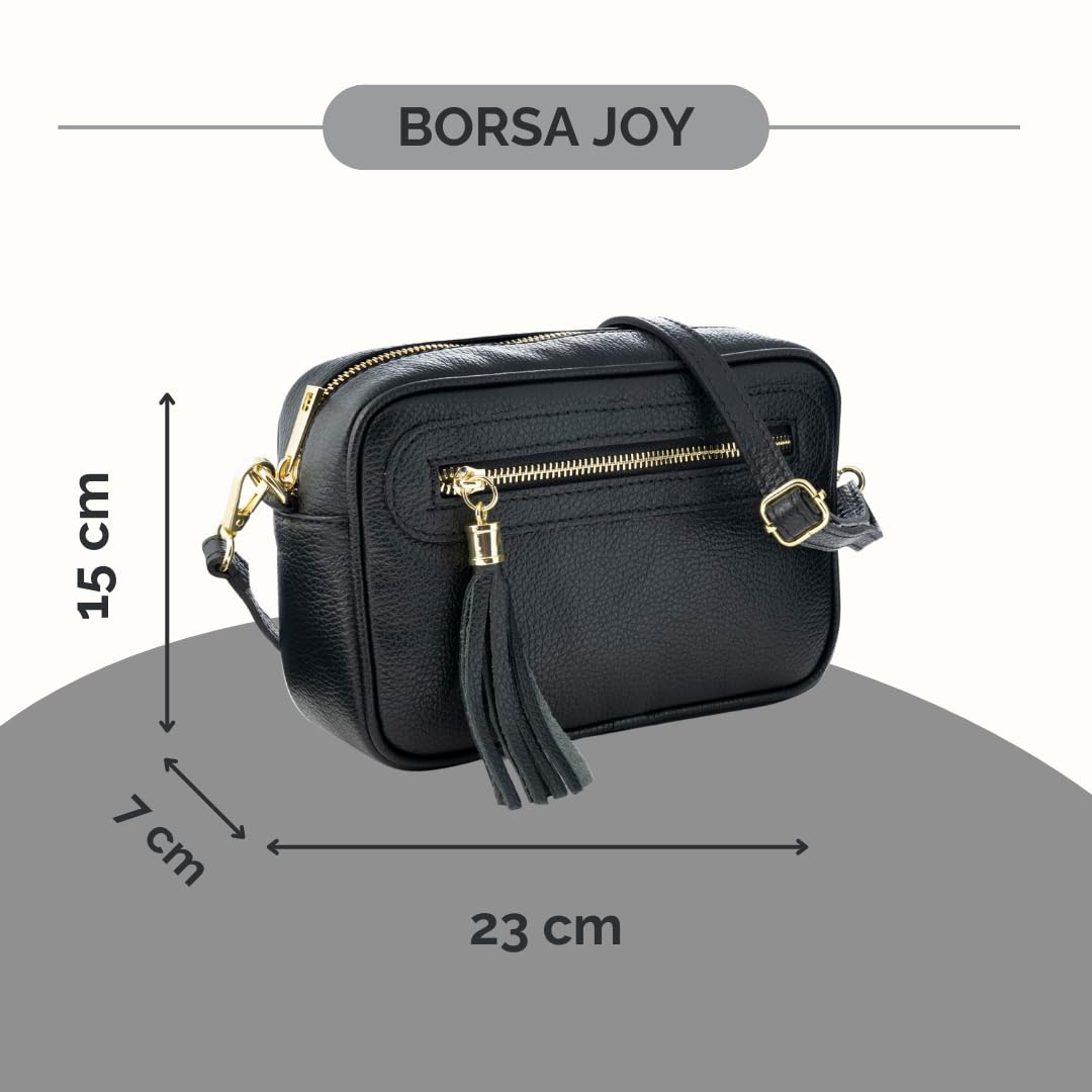 Mauro Pelletteria Borsa Donna Tracolla Piccola Vera Pelle Made in Italy – Modello Joy – Borsa a Tracolla Elegante con Cerniera e Tracolla Regolabile – Idea Regalo Donna