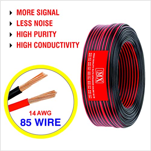 Image of MX Speaker Cable High Performance Red & Black 50 meters Coil Premium Speaker Wires for Home Theater Systems Speakers Vehicles Car Audio Amplifiers (Red & Black, 12 AWG - 50 METER (4.0 X 8.0 MM))