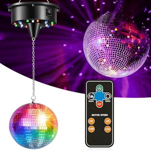 Discokugel Spiegelkugel mit Rotierender Motor 15cm Disco Ball für Partys Professional Spiegelkugel Set LED Drehmotor Spiegelkugel Discokugel Spiegelkugel LED-Lichtern für Party-Dekoration Band Bar