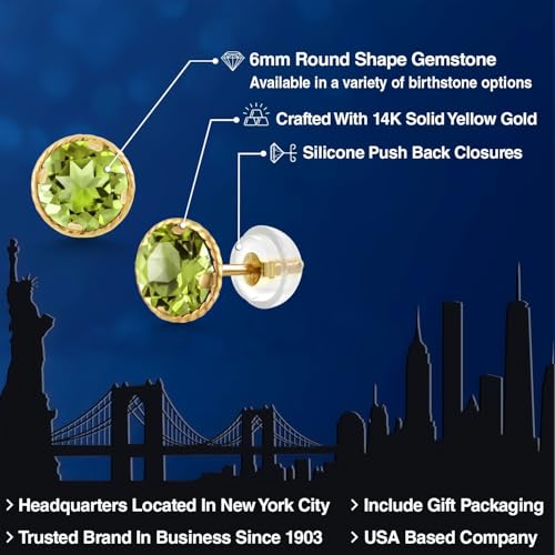 Gem Stone King 14K Gold 6MM Round Gemstone Birthstone Stud Earrings | Gold Earrings For Women Men2