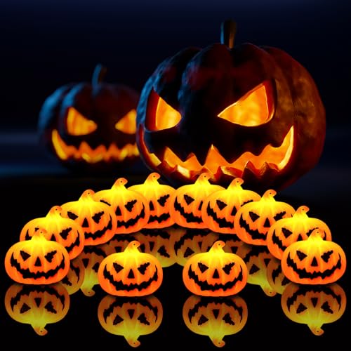Blinket 12PCS Halloween Decor Candle for Indoor Home Decoration, Mini Flameless Jack-o'-Lantern Pumpkin Candle for Halloween Party Supplies Gifts Table Decor, Spooky Tea Light