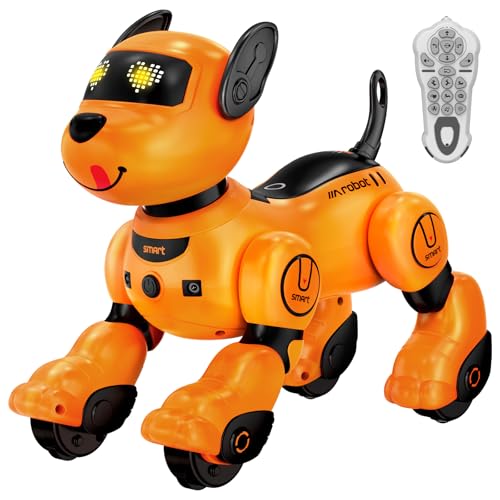 anysun Cão robô, brinquedo para cão robot recarregável, brinquedo programável com função de rastreamento, comandos de voz, controlo remoto e sensor tátil, presente ideal de Natal para crianças