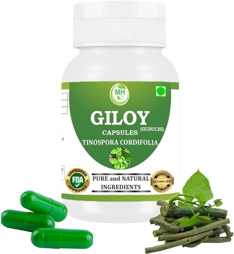 Morsan Healthcare Giloy (Tinospora cordifolia) Capsule | Pack of 60 x 500 MG. Vegetarian Capsules | Natural Herbal Supplement | GMP Certified | Gluten Free (Pack of 1)