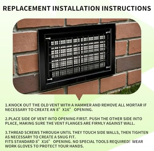 8" x 16" Automatic Foundation Vent for Ventilating Crawl Space Replacement Auto Air Vent, Black, 8 Pack - 4
