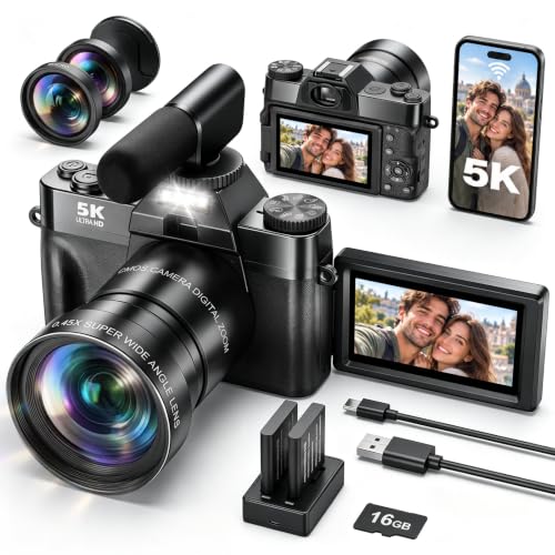 Cameras for Photography, 5K 64MP Digital Camera with WiFi & Microphone