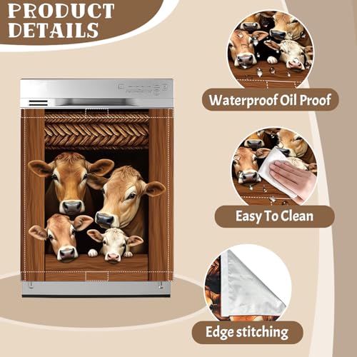 Image of Cow Dishwasher Magnet Cover, 23x26 in Summer Farm Dishwasher Magnet Sticker for Kitchen Funny Xmas Magnetic Dish Washer Cover Refrigerator Magnets Covers Fridge Panel Decal
