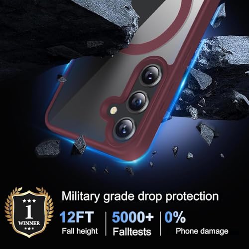 Image of DIZORO Samsung S25 Plus Case,Compatible with MagSafe, Non Yellow Military-Grade Drop Protection & Hard PC Back Cover Slim Transparent Anti-Scratch Shockproof Phone Case (Wine Red)
