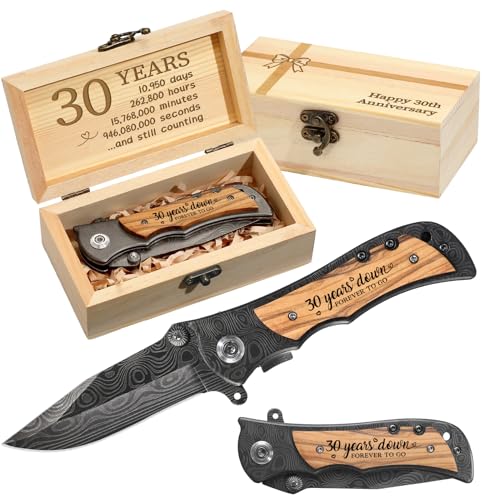 Lanties 30 Years Anniversary Keepsake Gifts for Him Engraved Pocket Knife with a Gift Box Happy Tin Anniversary Customized Wedding Birthday Father's Day Gifts for Men Husband