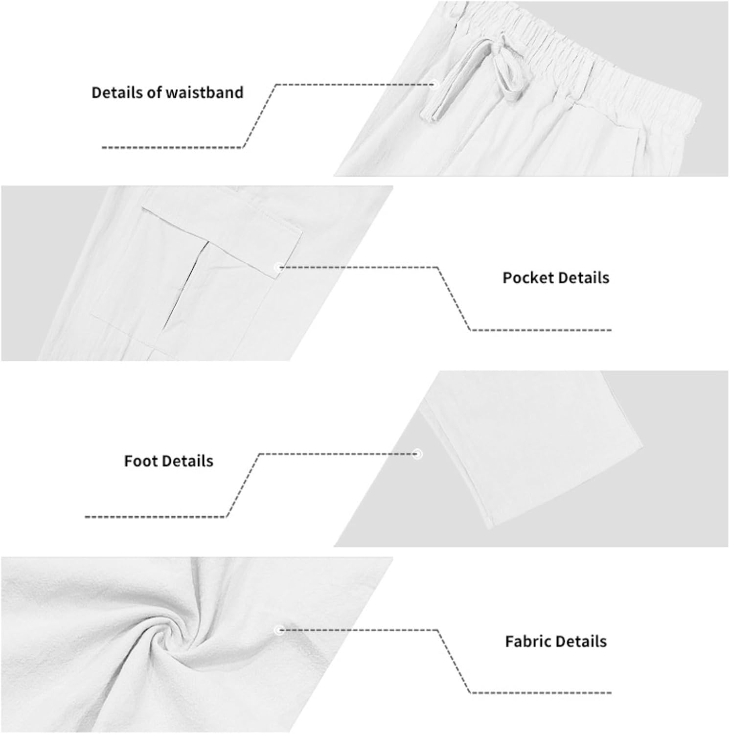 Men's Linen Pants Casual Cargo Pants Elastic Drawstring Waist Straight-Legs Summer Yoga Beach Long Pants with Pockets - Image 6