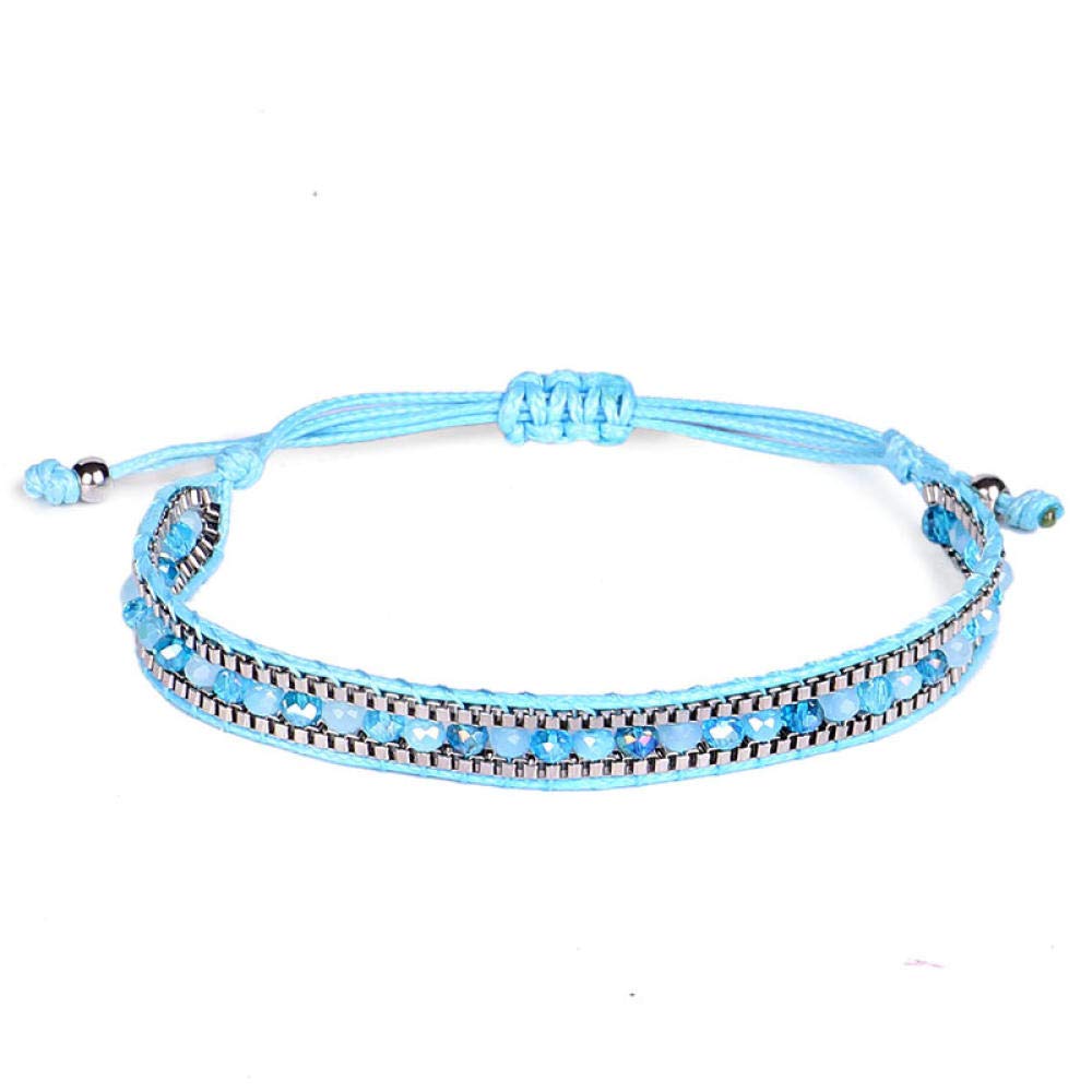 Pulsera Tejida con Cuentas para Mujeres, Pulsera Tejida de con Cuentas Joyas de Estilo étnico Joyas Tejidas a Mano Pulsera de la Cadena de Cristal Tejida a Mano Cuentas Azules de Personalidad de