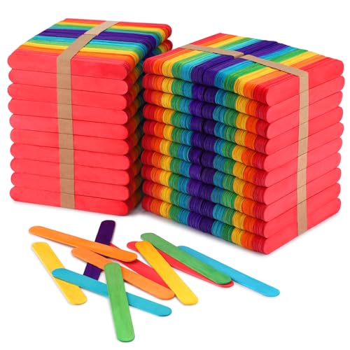 WISYOK 1500 Pcs 6 Inch Colored Jumbo Craft Stick, Wooden Rainbow ...