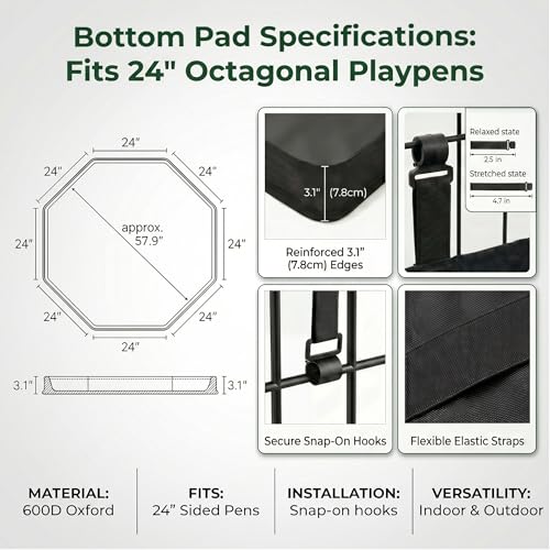 Image of PJYuCien Puppy Playpen with Top Cover & Bottom Pad, 8 Panels 30 inch H, Gray | 24 inchW, Small Pet Safe Sanctuary, Foldable Octagonal Pen, Versatile, Indoor & Outdoor, Backyard Pasture, Protects Floors