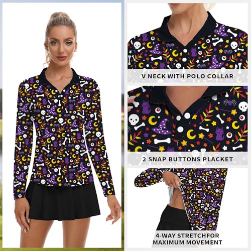 Image of Soneven Womens Golf Shirts Moisture Wicking V Neck Long Sleeve Polo Shirts Collared Tops
