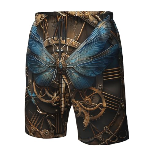 Men's Quick Dry Swim Shorts Dragonfly Steampunk Clock Gears Industrial Aesthetics Beach Trunks with Pockets4
