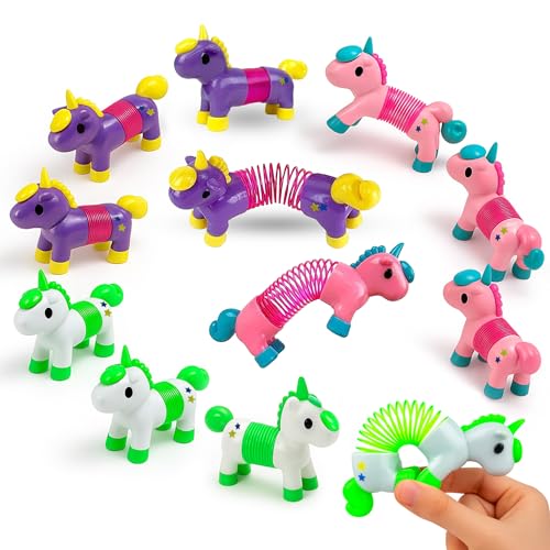 12 Pack Mini Unicorn Spring Toys – Assorted Spring Coil Unicorns Party Favors for Kids, Bulk Birthday Classroom Prizes, Sensory Fidget Toys, Cute Unicorn Gifts for Girls Boys, Goodie Bag Fillers