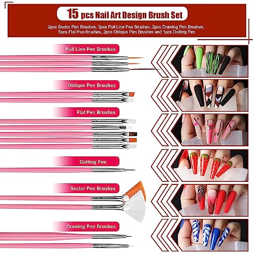 Image of Nail Art Kit with Nail Glitter & Nail Sticker, Teenitor Nail Art Brushes for Beginners Nail Dotting Tool with Nail Gems Nail Art Striping Tape