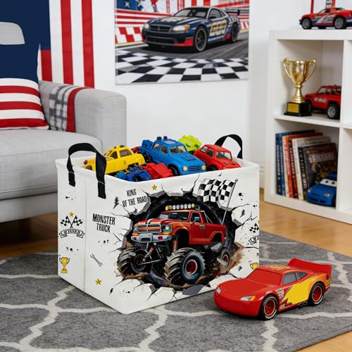 Image of Rectangular Monster Truck Basket,Racing Car Storage Baskets,Cute Basket for kids with Handles,Kid Room Decor Gift,Car Room Decor,Book baskets(Monster Truck)