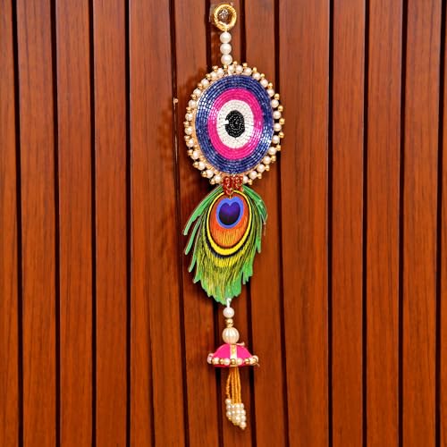 Image of CraftVatika Diwali Decor Items, Evil Eye Shubh Labh Hanging Latkan Toran for Wall Door, Diwali Decoration for Home, Wall Hanging for Home Decoration, (29 CM Height) (2 Pieces)