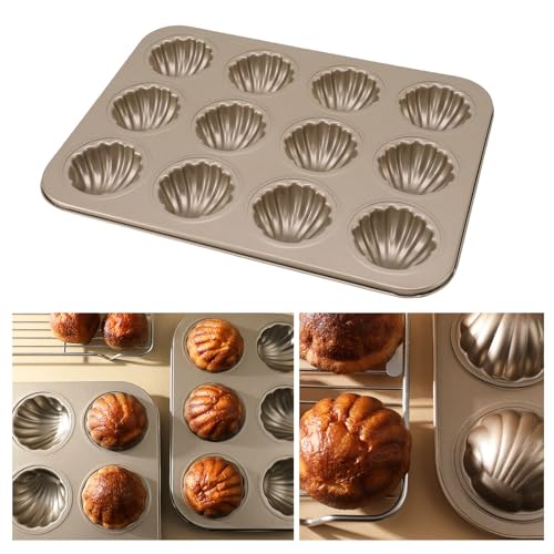 Tissting Nonstick Madeleine Pan, 12 Cavity Madeleine Cookies Trays Baking Pan Mold for Oven Baking, Warp Resistants Shell Shape Madeleines Mold Cake Pans