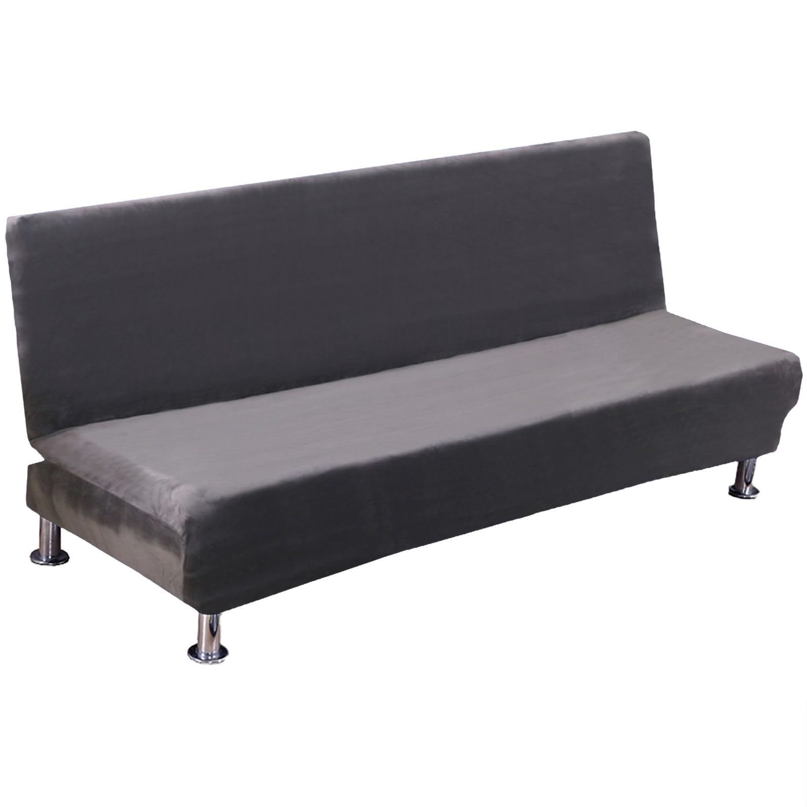 ZRCYXDW Velvet Futon Cover, Stretch Futon Slipcover Soft Thick Folding Armless Sofa Cover Furniture Protector for Living Room-Dark Grey-160-200cm(63-78.7in)