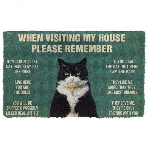 ���փ}�b�g �^�L�V�[�h�L���b�g�n�E�X�̃��[�����o���Ă����Ă������� 50×80cm doormat PLEASE REMEMBER TUXEDO CAT HOUSE RULES