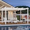 PURPLE LEAF 10' x 13' Outdoor Aluminum Pergola White Heavy-Duty Retractable Pergola Patio Metal with Double Sun Shade Canopy for Gardens Deck Backyard, White