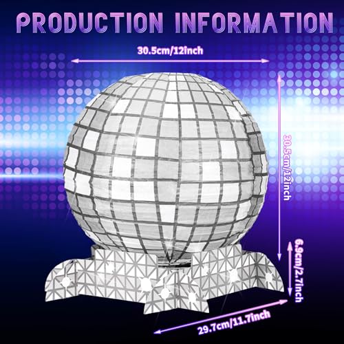 Image of Bencailor 12 Pcs Disco Paper Lanterns 70s Retro Hanging Decorative Lantern with Stand 12 inch Silver Disco Ball Lantern Round Table Lanterns for Disco Party Supplies Centerpieces Anniversary Birthday